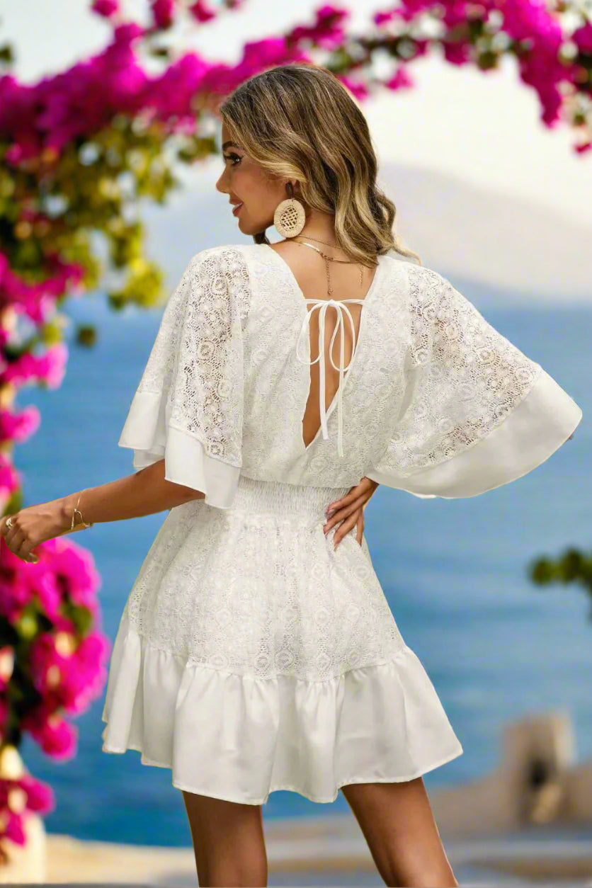 Lace Cutout Surplice Half Sleeve Dress La Dolce Fiona Lace Cutout Surplice Half Sleeve Dress La Dolce Fiona